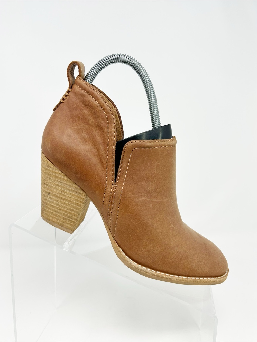 Jeffrey Campbell Rosalee Ankle Booties Brown Tan Almond Toe Block Heel Size 7.5